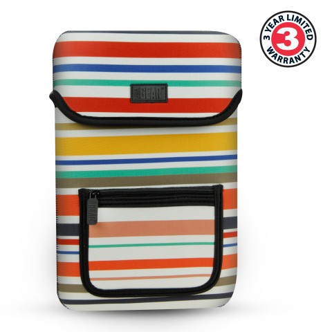 Striped Neoprene Tablet Sleeve with Carrying Handle & Zippered Accessory Pocket - Striped