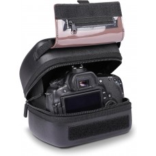 Quick Access DSLR Hard Shell Camera Case w/ Accessory Storage & Padded Interior - Black Vegan Leather